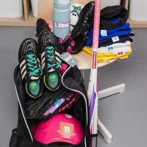 competitive sports equipment with labels